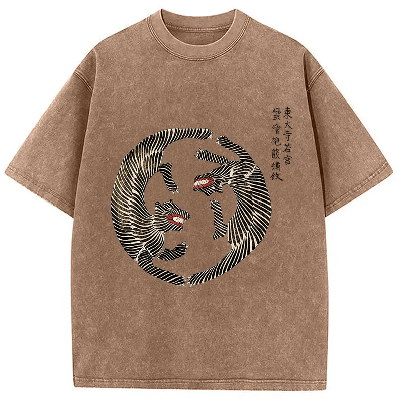 Modecanvas Minimalist Tiger DTG Printing Washed T-Shirt-modecanvas