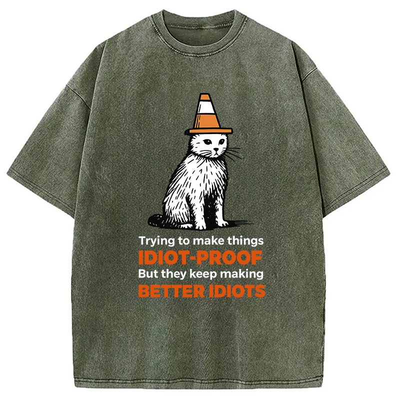 Modecanvas Stupid Cat Washed T-Shirt