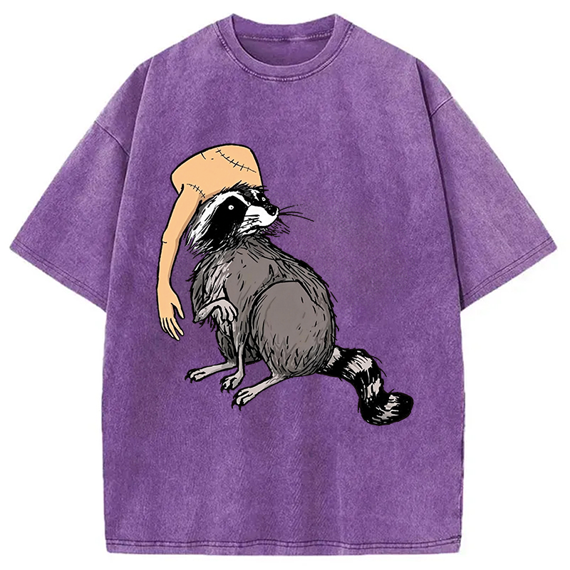 Modecanvas Funny Raccoon Hat DTG Printing Washed T-Shirt