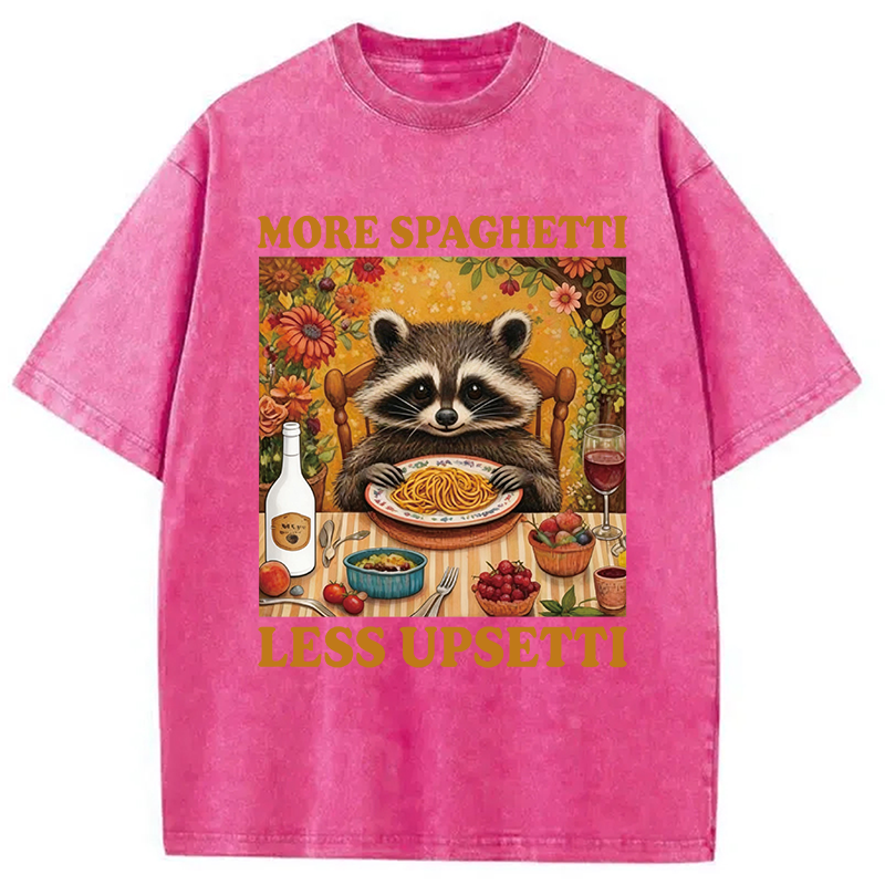 Modecanvas More Spagetti Less Upsetti Raccoon DTG Printing Washed T-Shirt