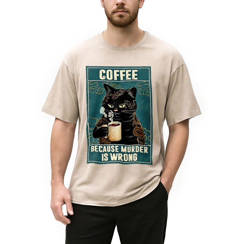 Modecanvas Cat Tattoo Coffee Because Murder Is Wrong Washed T-Shirt