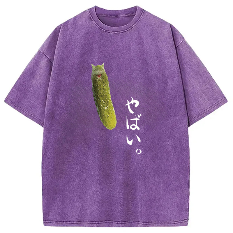 Modecanvas Yabai Pickle Cat DTG Printing Washed T-Shirt-modecanvas