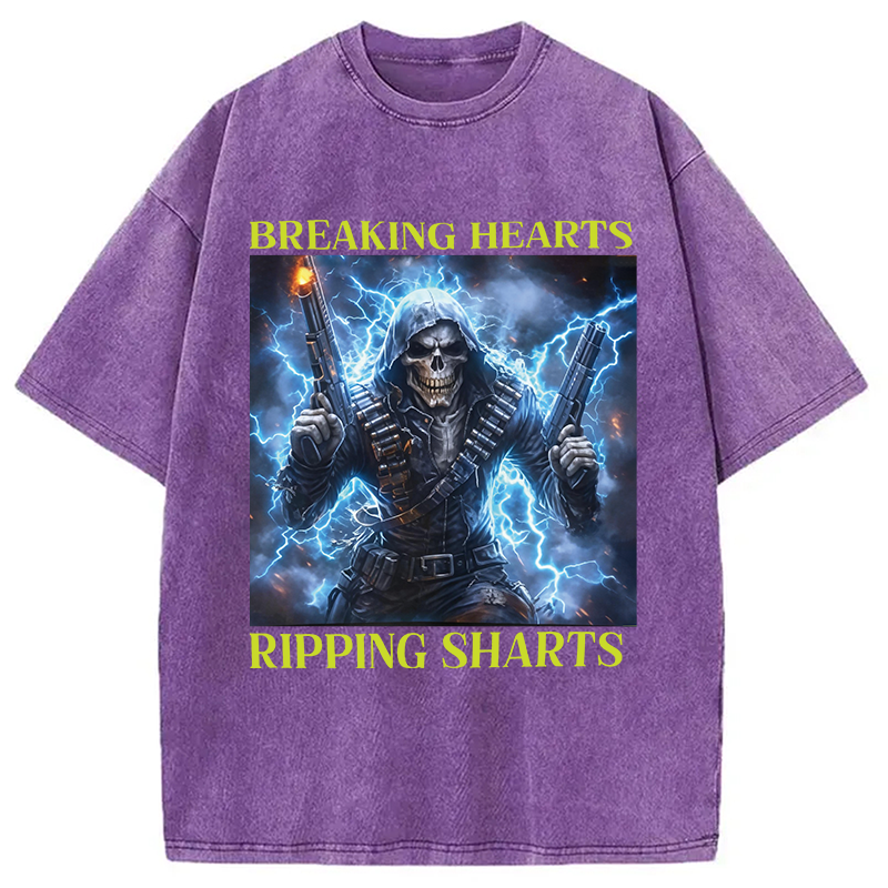 Modecanvas Breaking Hearts Ripping DTG Printing Washed T-Shirt