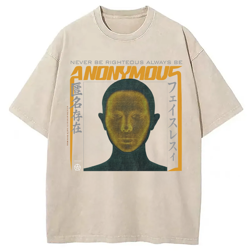 Modecanvas Cyberpunk Anonymous Face DTG Printing Washed T-Shirt