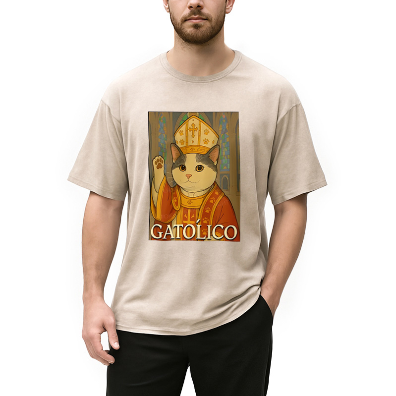 Modecanvas Pope Cat Washed T-Shirt