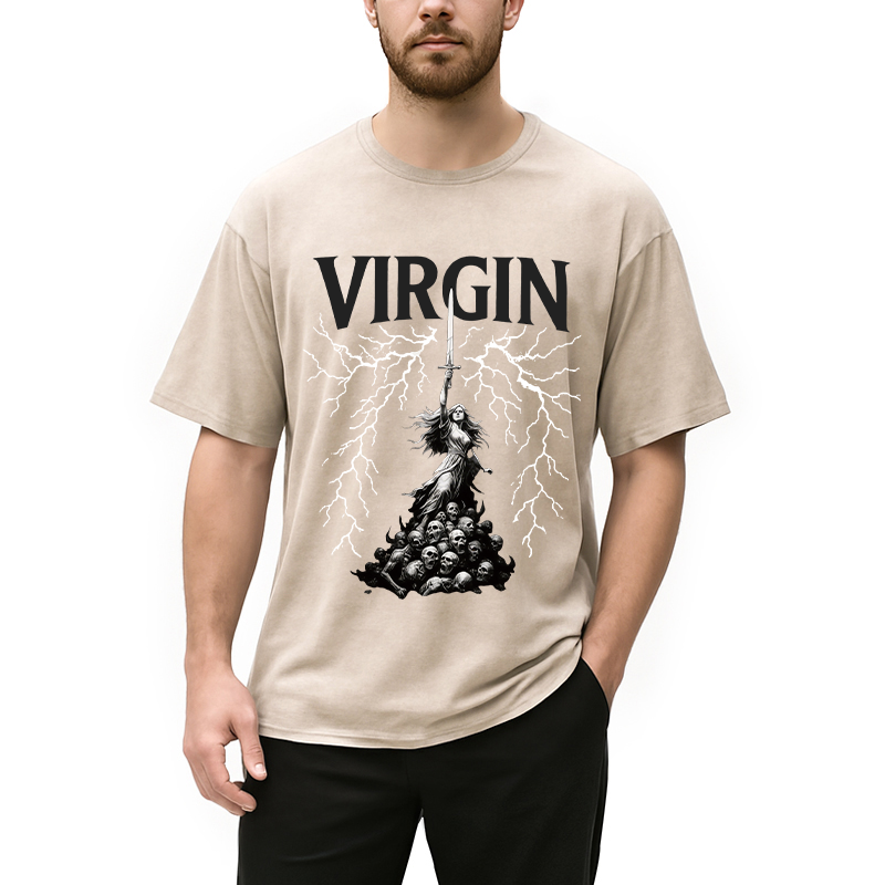 Modecanvas Virgin Maiden Gothic DTG Printing Washed T-Shirt