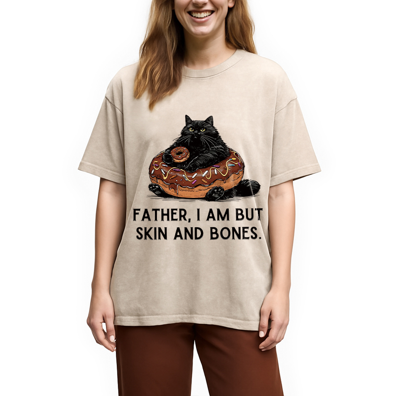 Modecanvas Fat Cat Is Begging Washed T-Shirt
