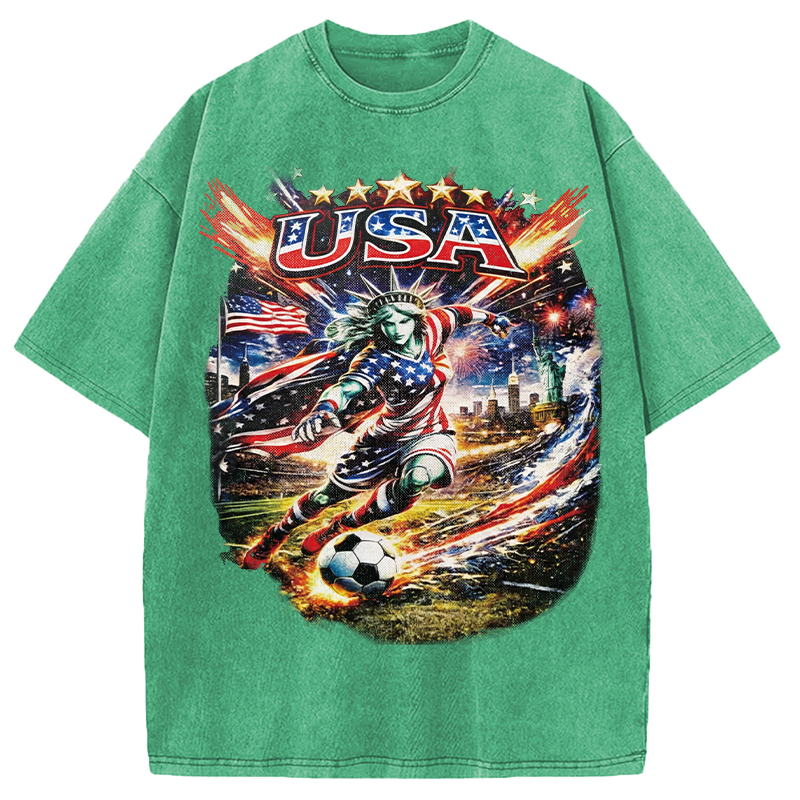 Modecanvas USA Football Skull DTG Printing Washed T-Shirt