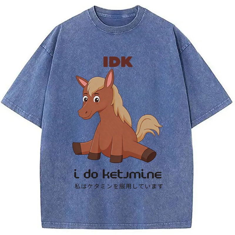 Modecanvas IDK Funny Horse DTG Printing Washed T-Shirt
