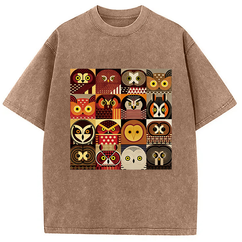 Modecanvas All Kinds Of Owls DTG Printing Washed T-Shirt