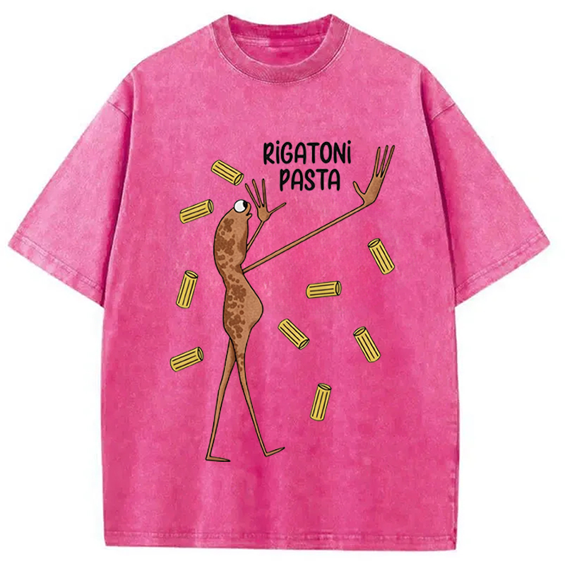 Modecanvas Rigatoni Pasta Meme DTG Printing Washed T-Shirt