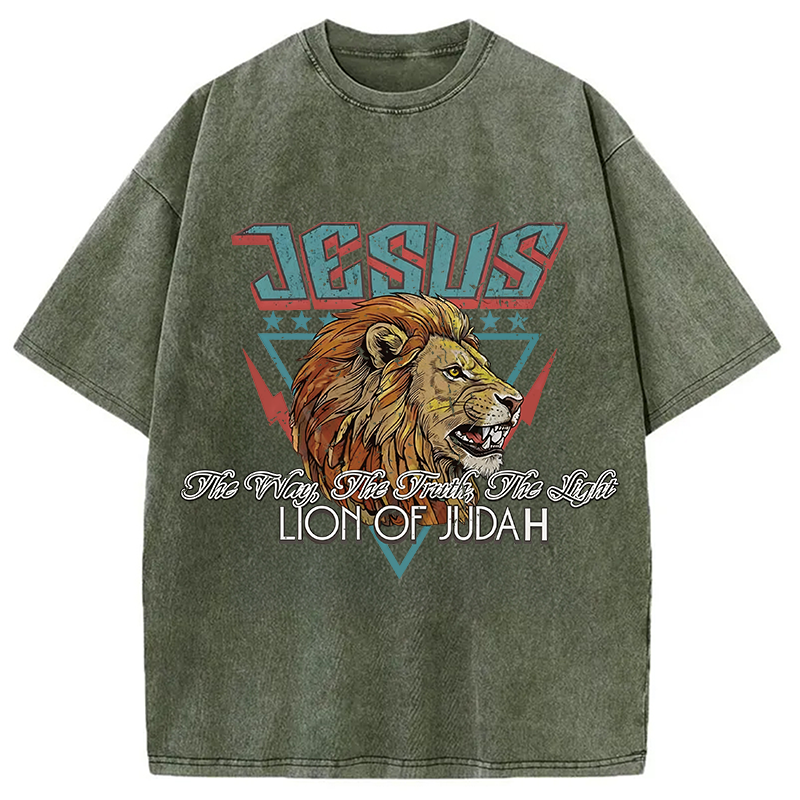 Modecanvas Jesus Lion Of Juda DTG Printing Washed T-Shirt