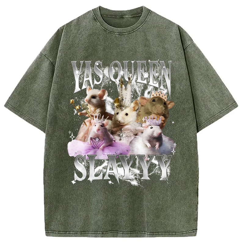 Modecanvas Yas Queen Slay Rat Washed T-Shirt