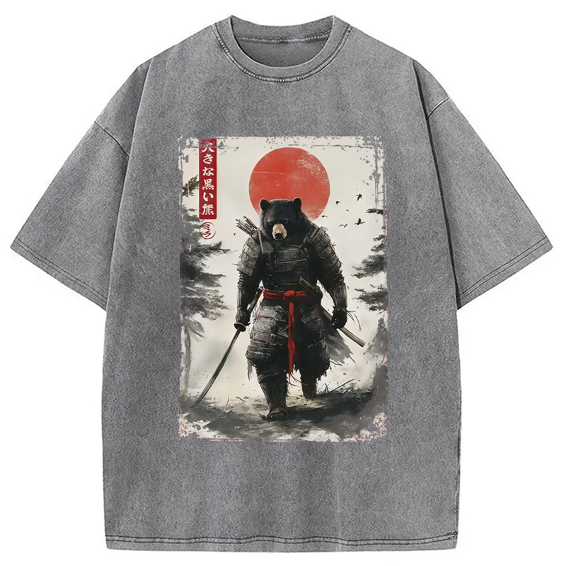 Modecanvas Retro Black Bear Samurai Washed T-Shirt