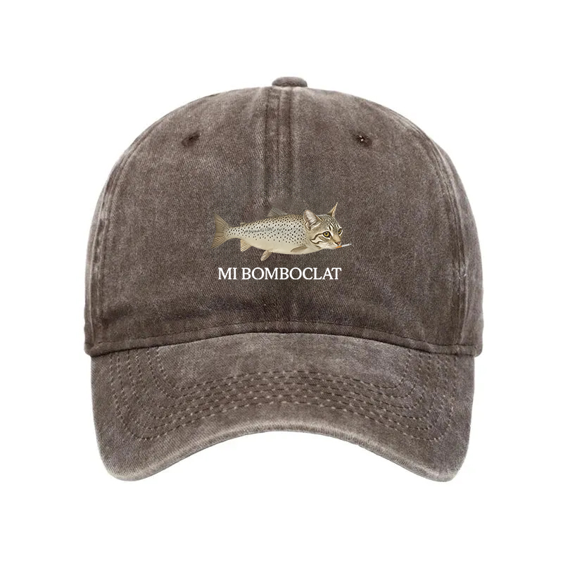Modecanvas Bomboclat Fish Cat Meme Washed Cap-modecanvas