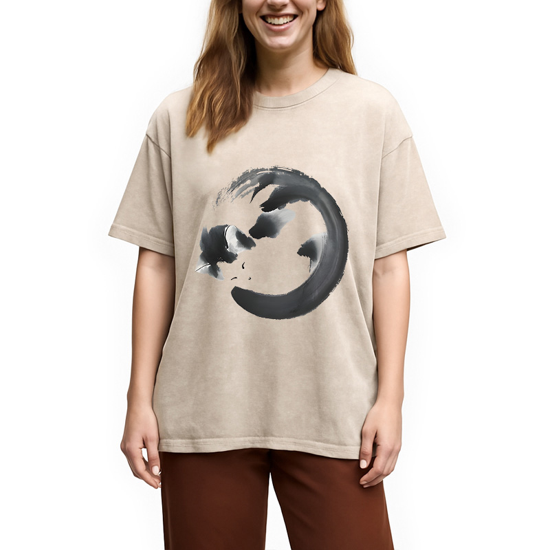 Modecanvas Inkpainting Cat Zen Enso DTG Printing Washed T-Shirt