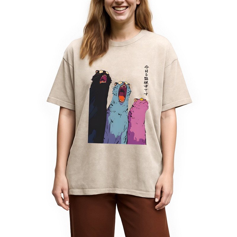 Modecanvas Howling Cat DTG Printing Washed T-Shirt