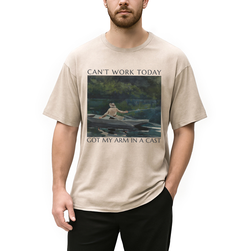 Modecanvas Funny Fishing Painting DTG Printing Washed T-Shirt