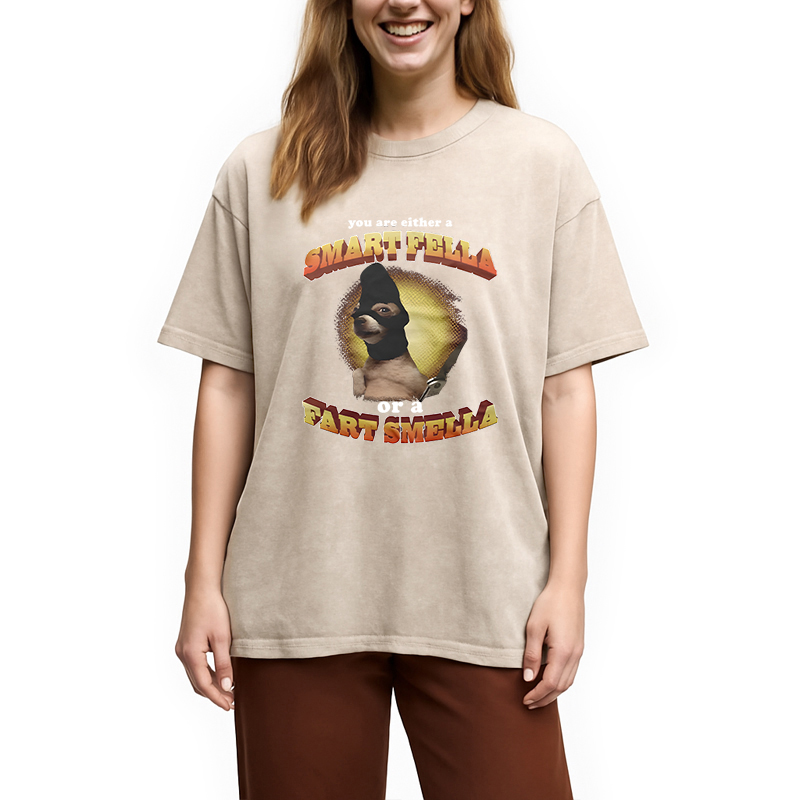 Modecanvas You Are Either A Smart Fella Or A Fart Smella Funny Meme DTG Printing Washed T-Shirt