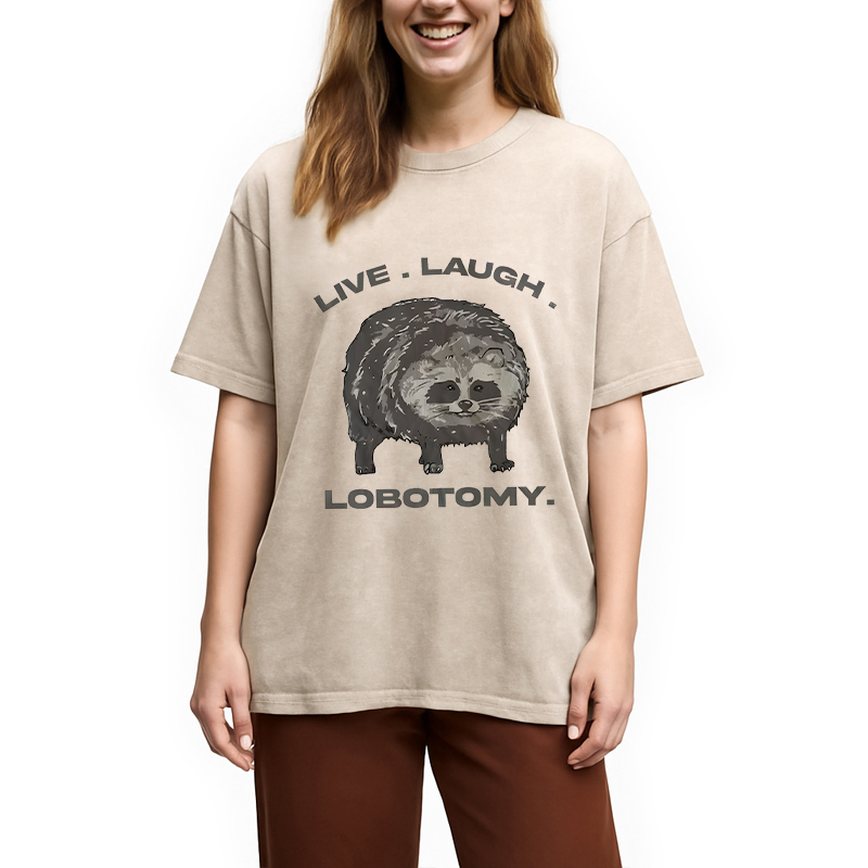 Modecanvas Live Laugh Lobotomy Funny Dolphin Meme DTG Printing Washed T-Shirt