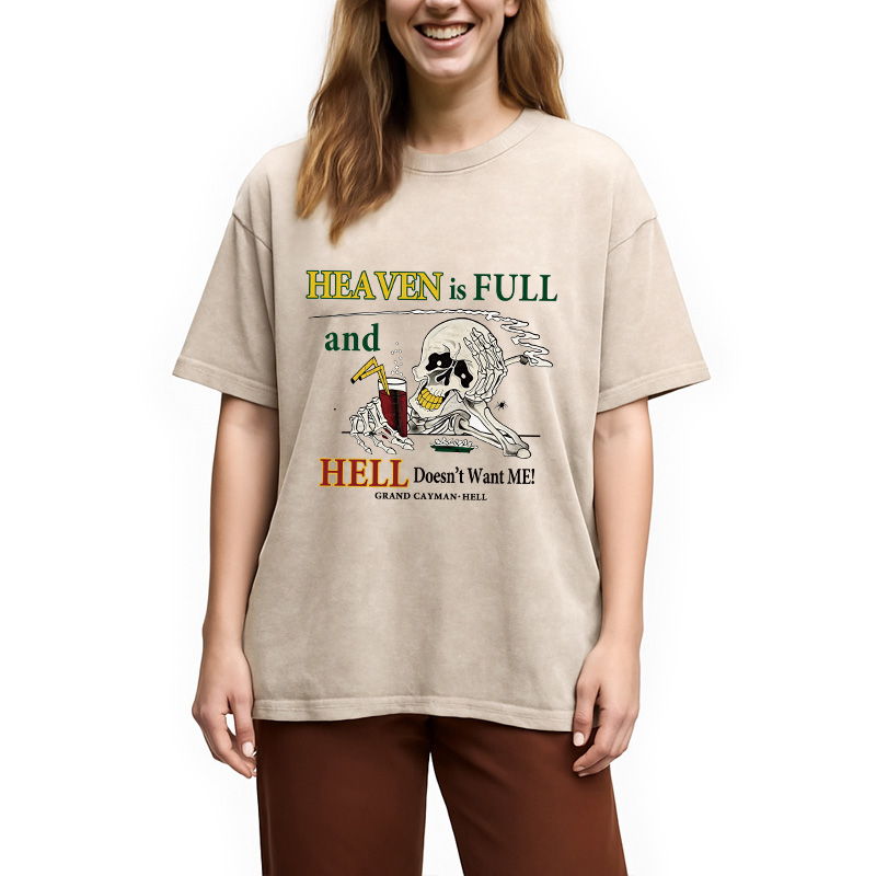 Modecanvas Heaven Is Full DTG Printing Washed T-Shirt