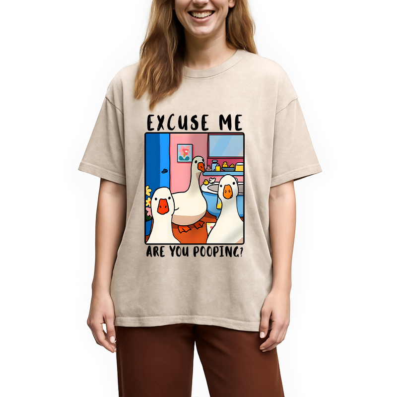 Modecanvas Excuse Me Duck Meme DTG Printing Washed T-Shirt