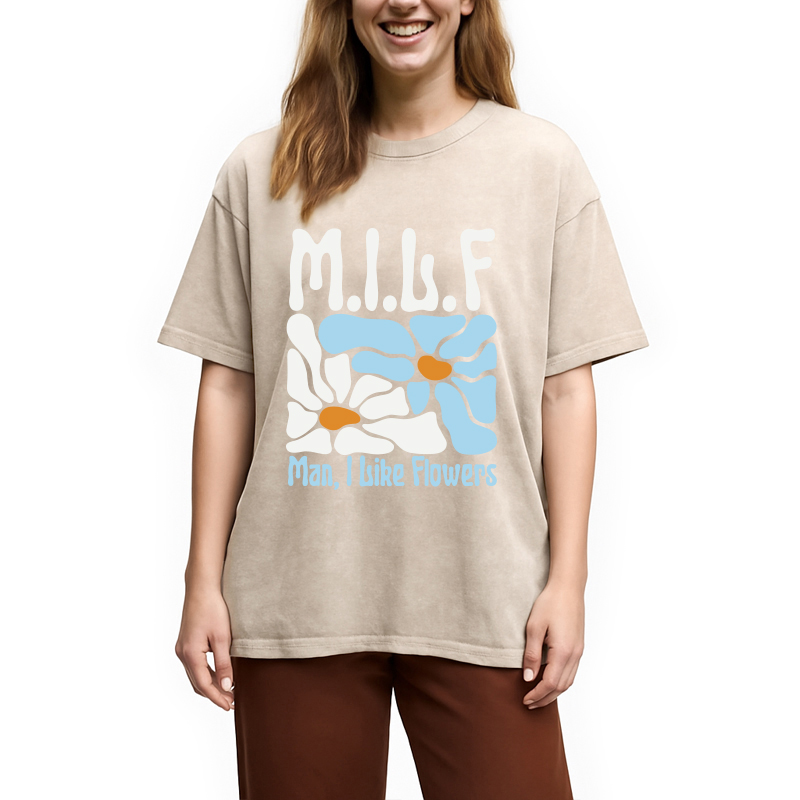 Modecanvas Man I Like Flowers DTG Printing Washed T-Shirt
