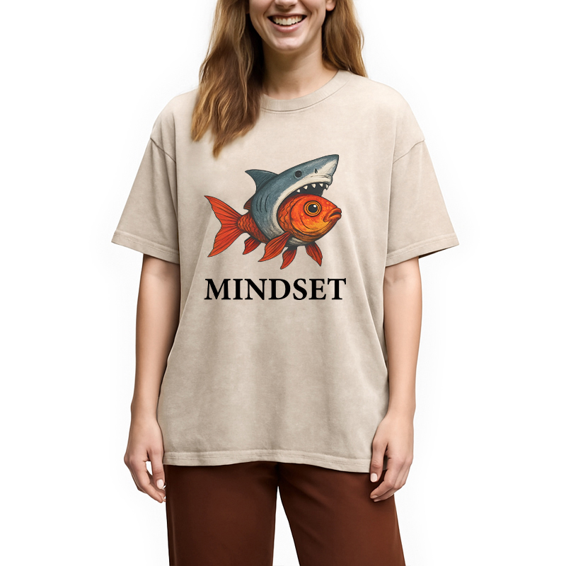 Modecanvas Goldfish Shark Mindset DTG Printing Washed T-Shirt