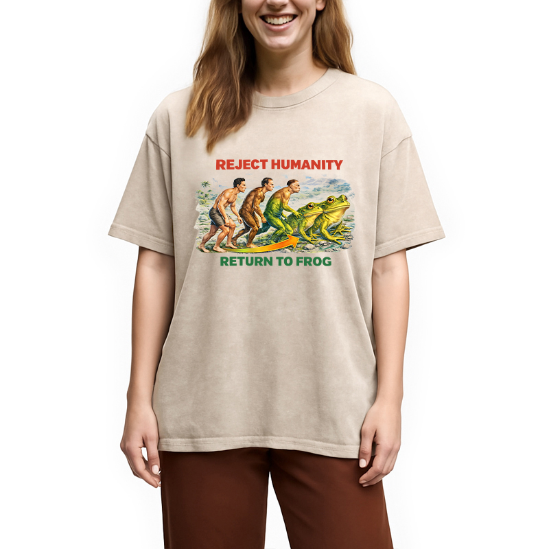 Modecanvas Reject Humanity Return To Frog Funny Meme DTG Printing Washed T-Shirt