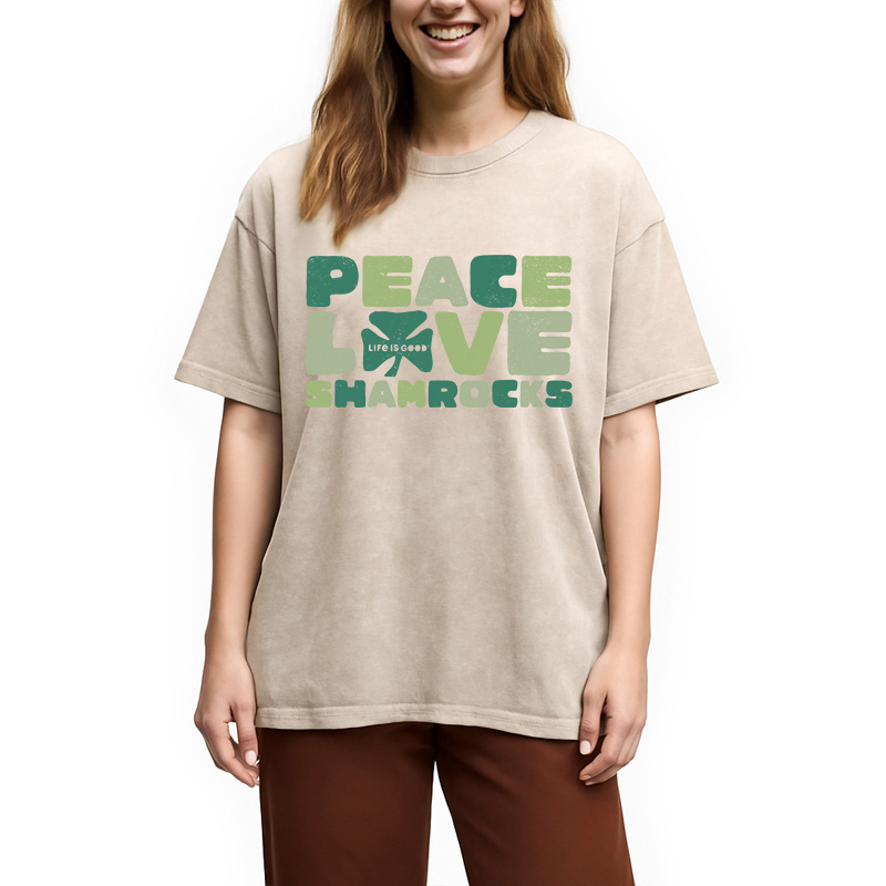 Modecanvas Peace Love Shamrocks DTG Printing Washed T-Shirt