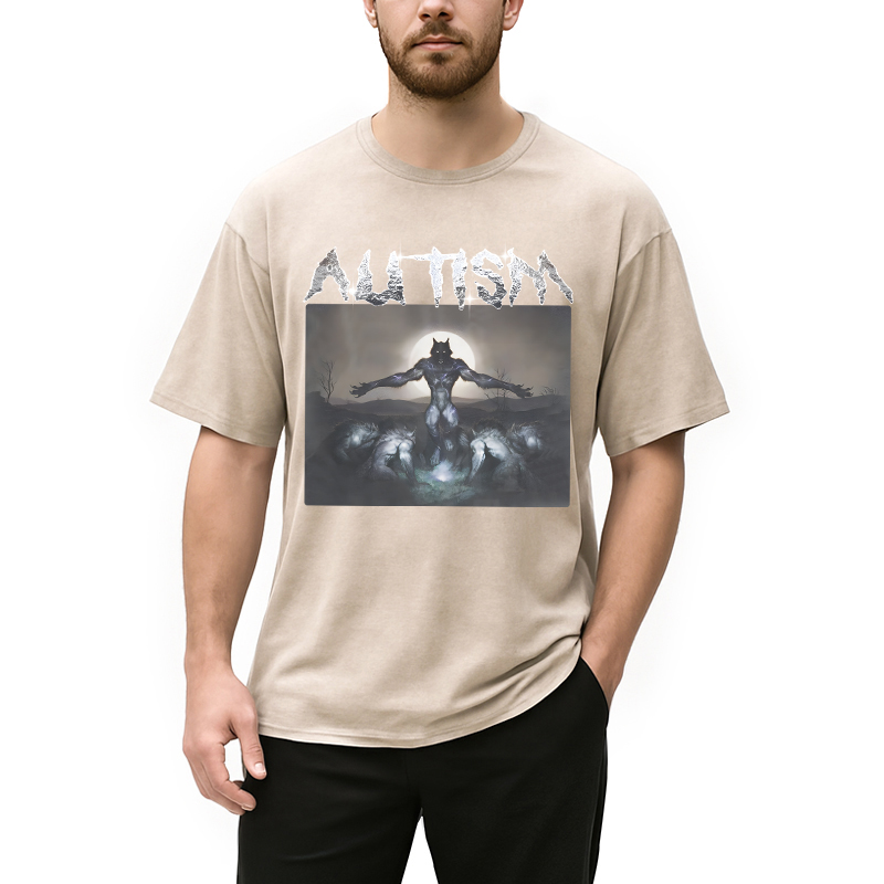 Modecanvas Funny Autism Wolf DTG Printing Washed T-Shirt