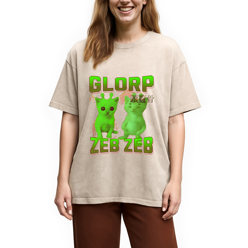 Modecanvas Glorp Gnarp Cat Meme DTG Printing Washed T-Shirt