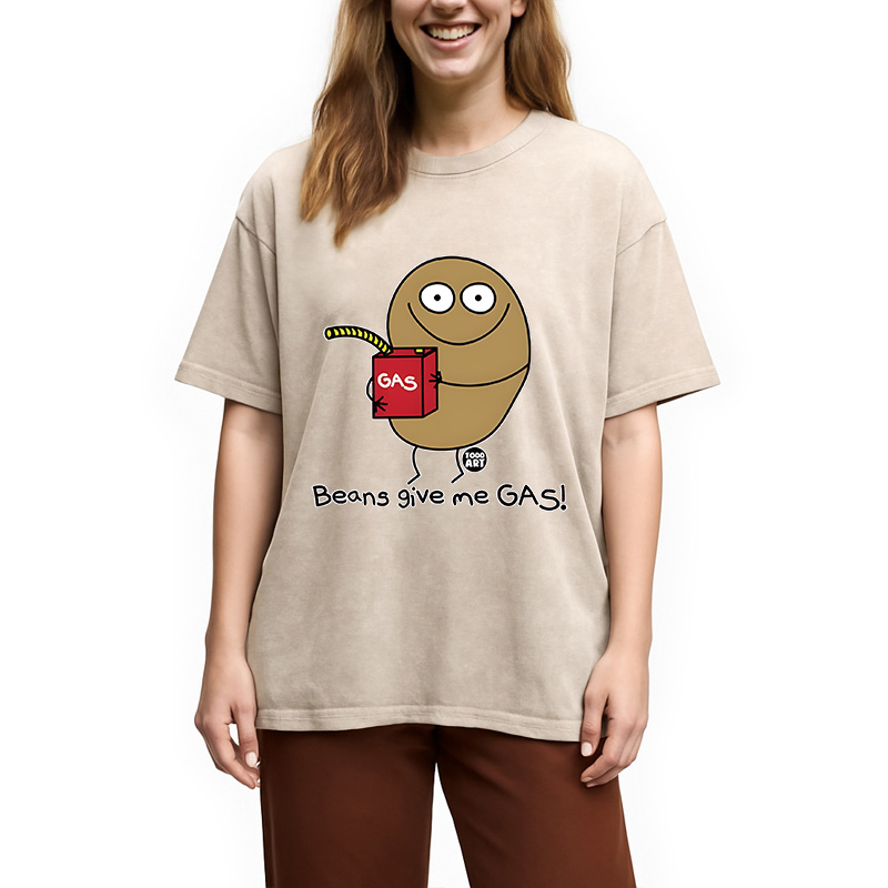 Modecanvas Beans Give Me Gas DTG Printing Washed T-Shirt