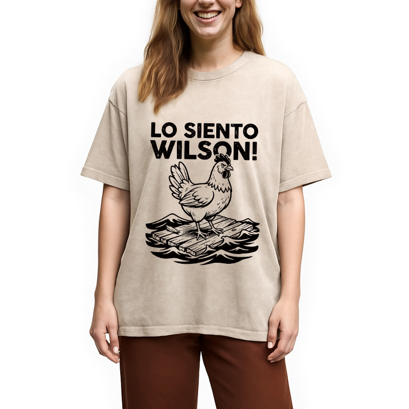 Modecanvas Lo Siento Wilson Chicken Meme DTG Printing Washed T-Shirt