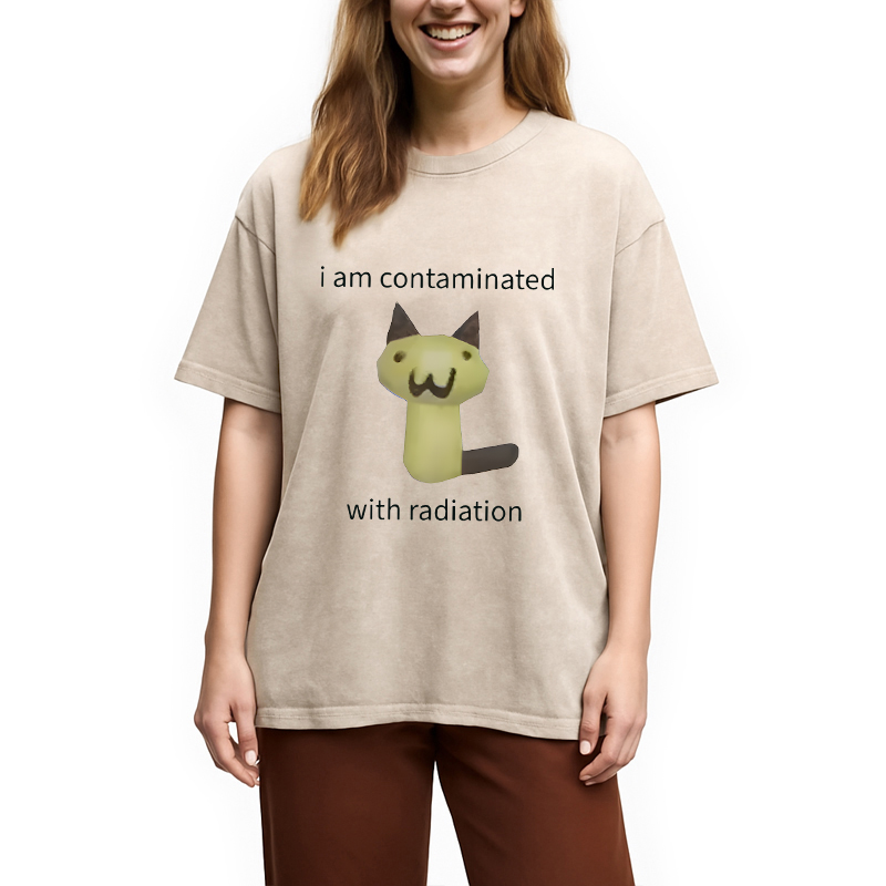 Modecanvas Radioactive Cat Meme DTG Printing Washed T-Shirt