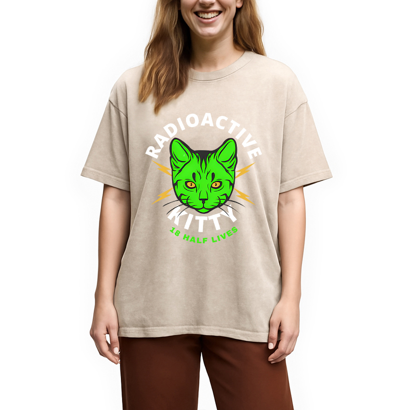 Modecanvas Radioactive Kitty DTG Printing Washed T-Shirt