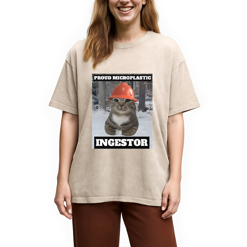 Modecanvas Proud Microplastic Ingestor Cat Meme DTG Printing Washed T-Shirt