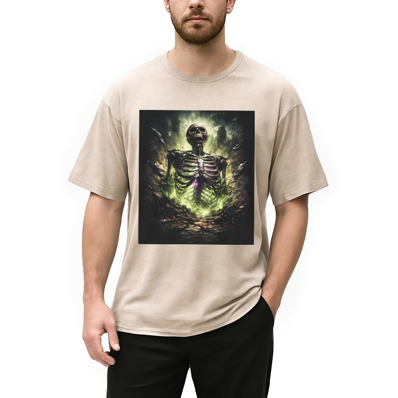 Modecanvas Radioactive Inspired Skeleton DTG Printing Washed T-Shirt