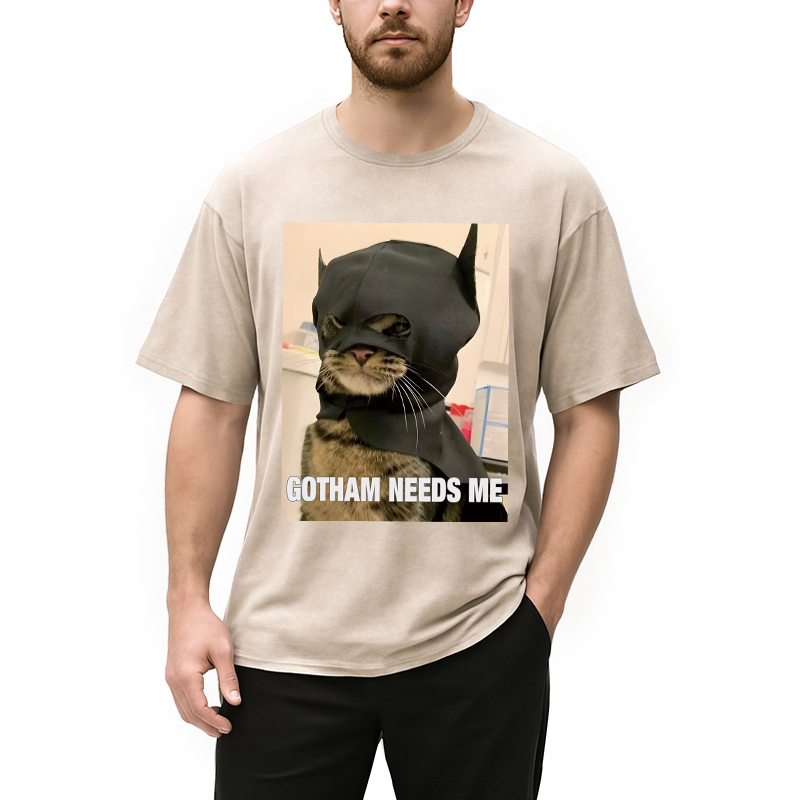 Modecanvas Bat Cat Meme DTG Printing Washed T-Shirt