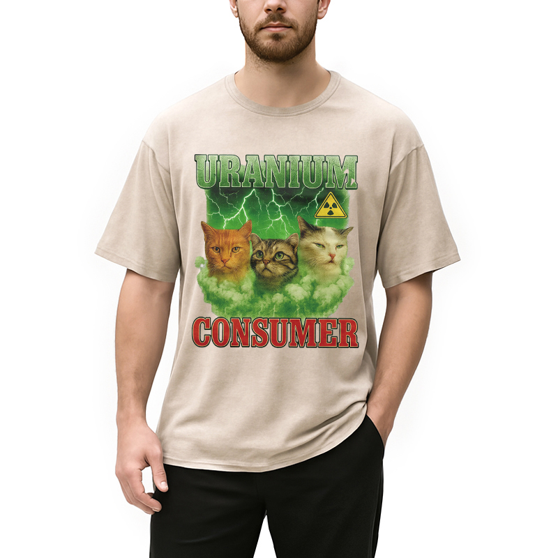 Modecanvas Uranium Consumer Cat DTG Printing Washed T-Shirt