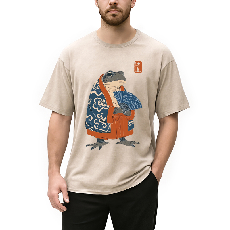 Modecanvas Frog Kimono DTG Printing Washed T-Shirt