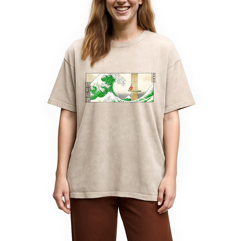 Modecanvas Green Wave DTG Printing Washed T-Shirt