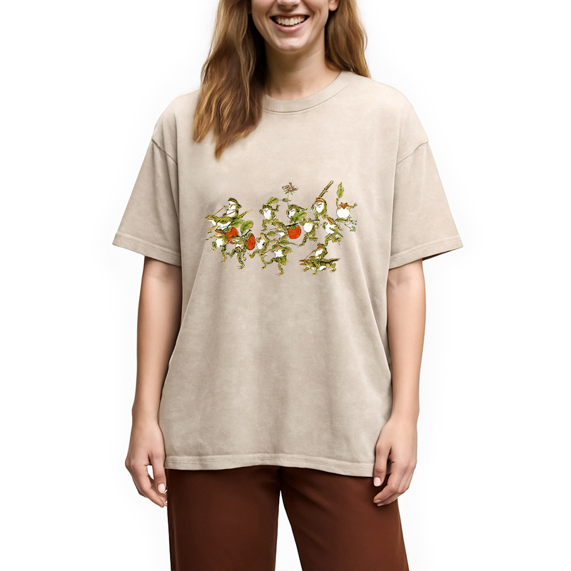 Modecanvas Frogs Riding Lizards DTG Printing Washed T-Shirt