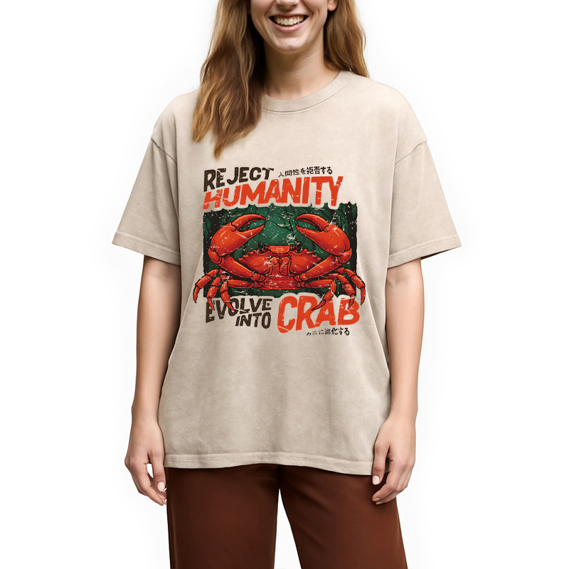 Modecanvas Horror Crab DTG Printing Washed T-Shirt