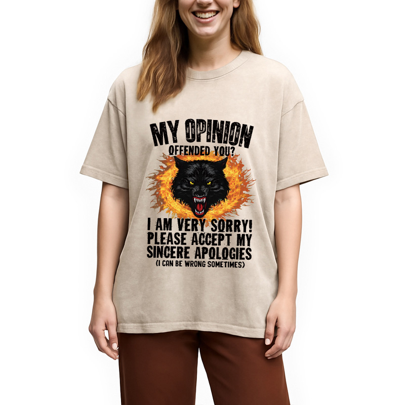 Modecanvas Ironic My Opinion Offended You Wolf DTG Printing Washed T-Shirt