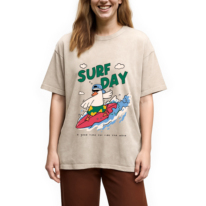 Modecanvas Surfing Duck DTG Printing Washed T-Shirt