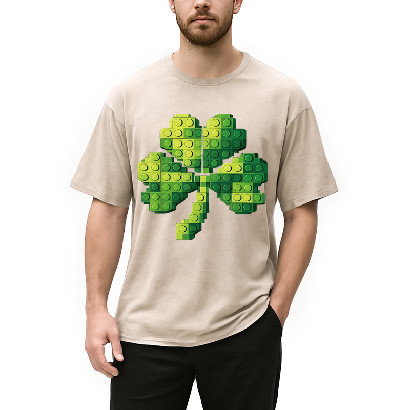 Modecanvas Funny Building Shamrock Blocks St Patricks Day DTG Printing Washed T-Shirt