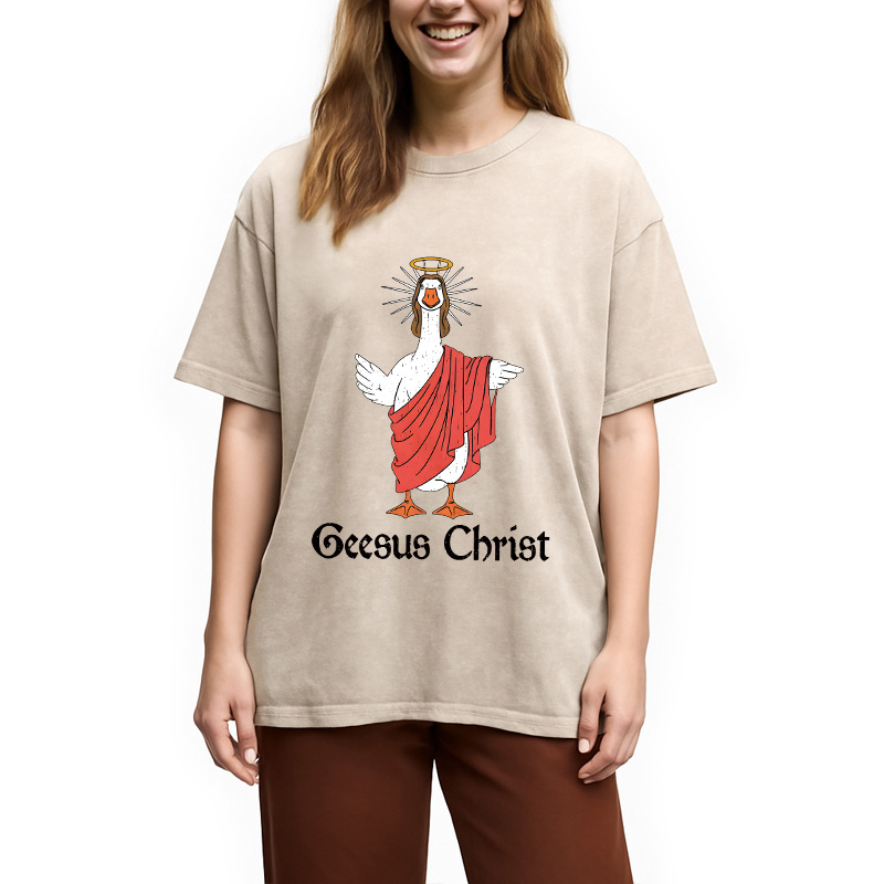 Modecanvas Geesus Christ Funny DTG Printing Washed T-Shirt