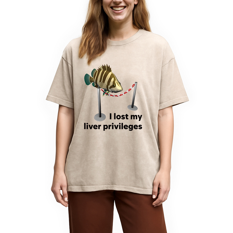 Modecanvas Funny Fish Meme DTG Printing Washed T-Shirt