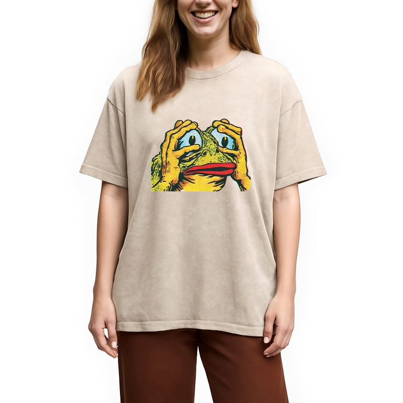 Modecanvas Big-eyed Frog DTG Printing Washed T-Shirt